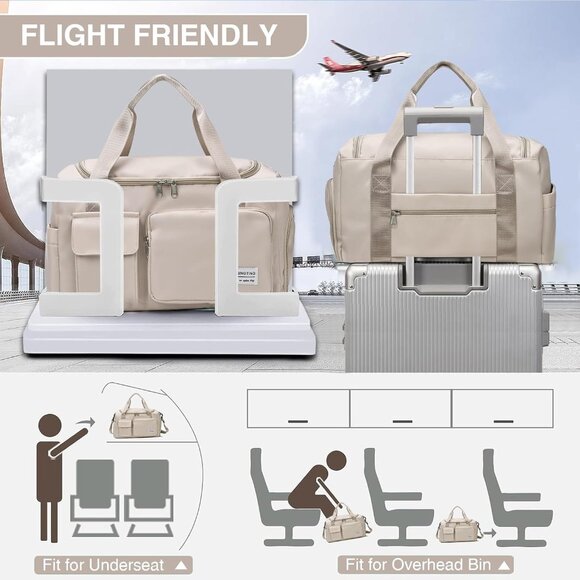 Small Gym Bag for Women, Travel Duffle Bag Carry On Weekender Bag with Shoe Comp - Picture 3 of 6